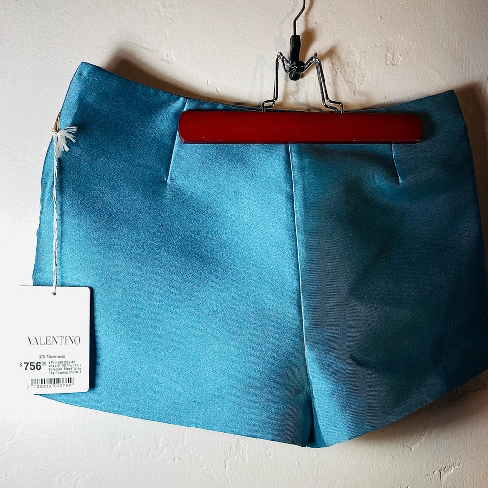 Valentino Teal Blue size 42 polyester blend wide leg opening pleated short